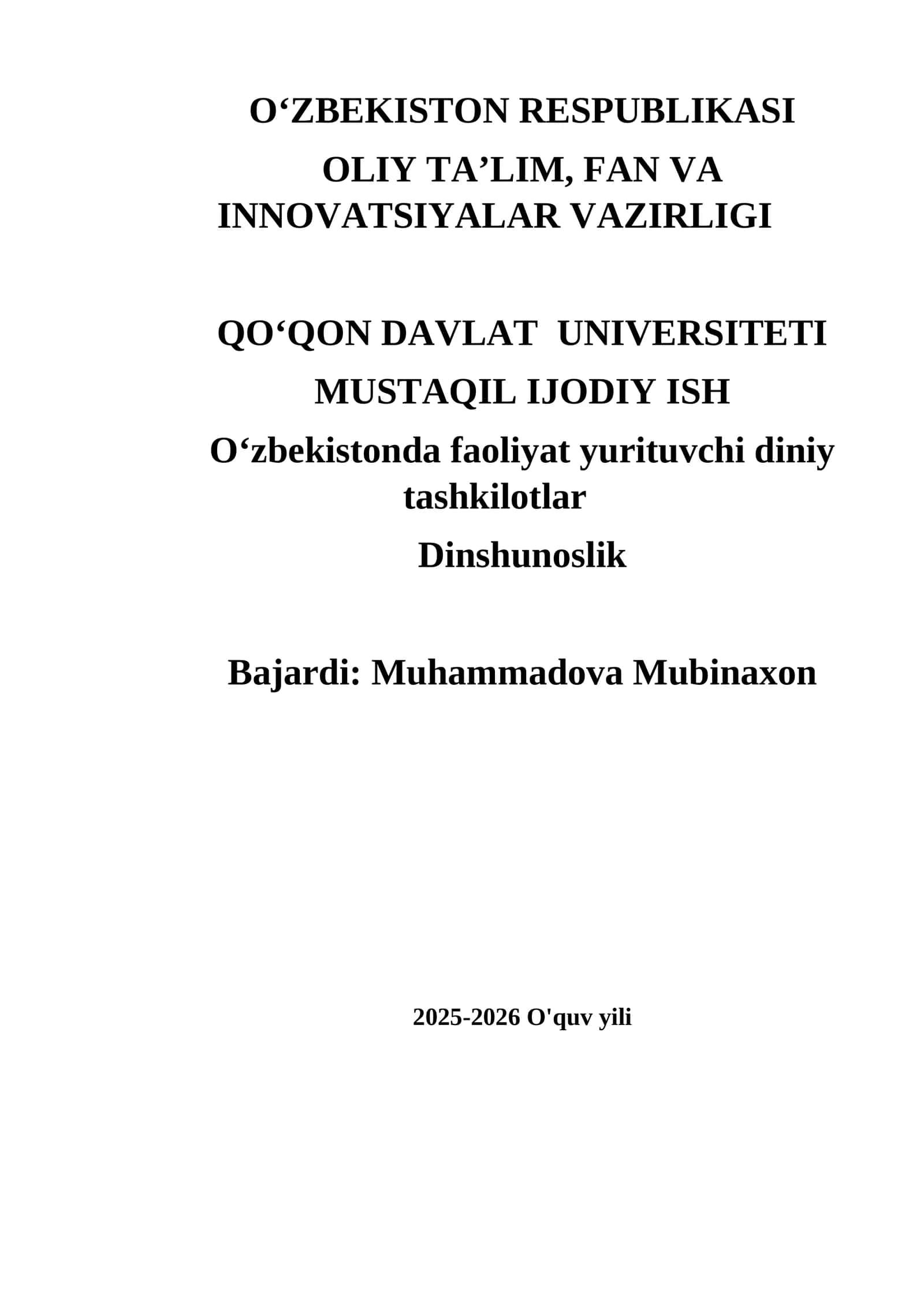 O‘zbekistonda faoliyat yurituvchi diniy tashkilotlar