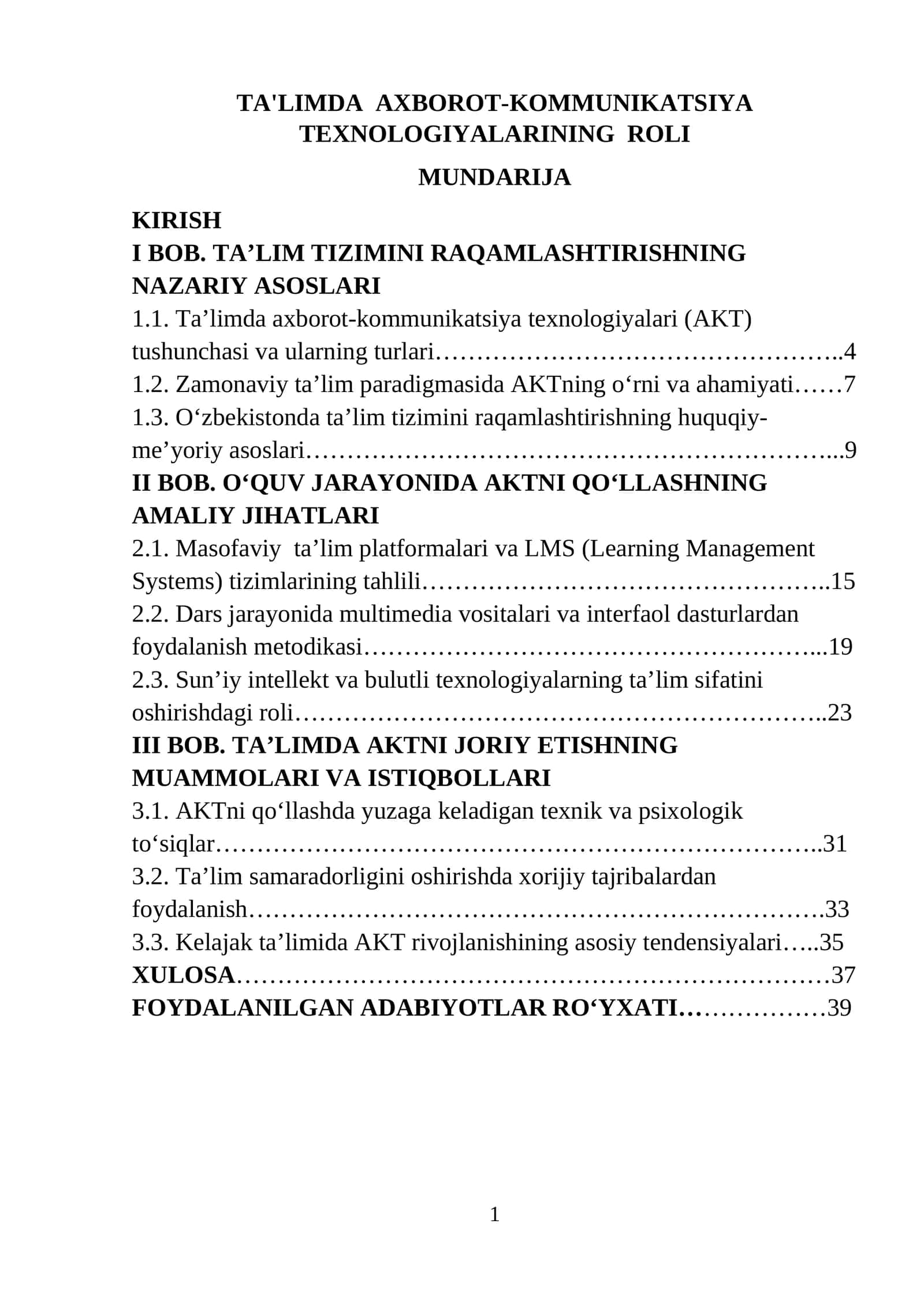 TA'LIMDA AXBOROT-KOMMUNIKATSIYA TEXNOLOGIYALARINING ROLI