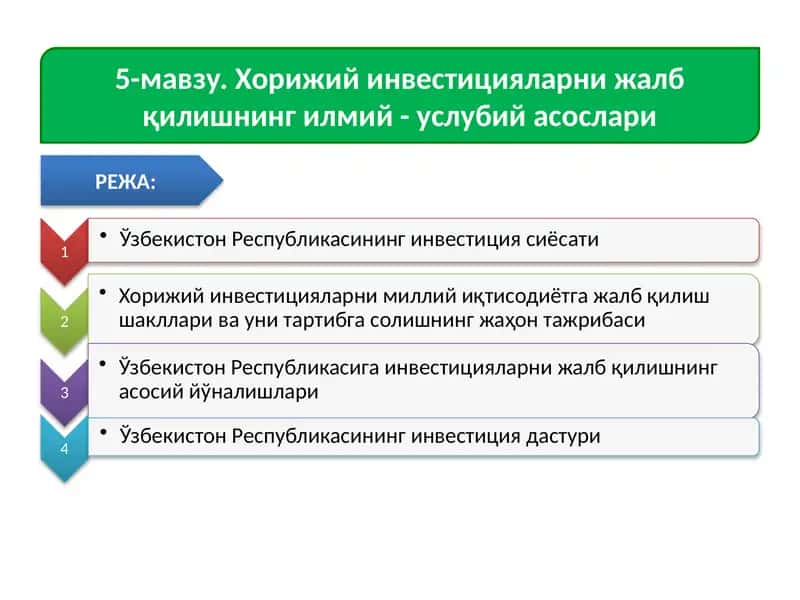 Хорижий инвестицияларни жалб қилишнинг илмий - услубий асослари
