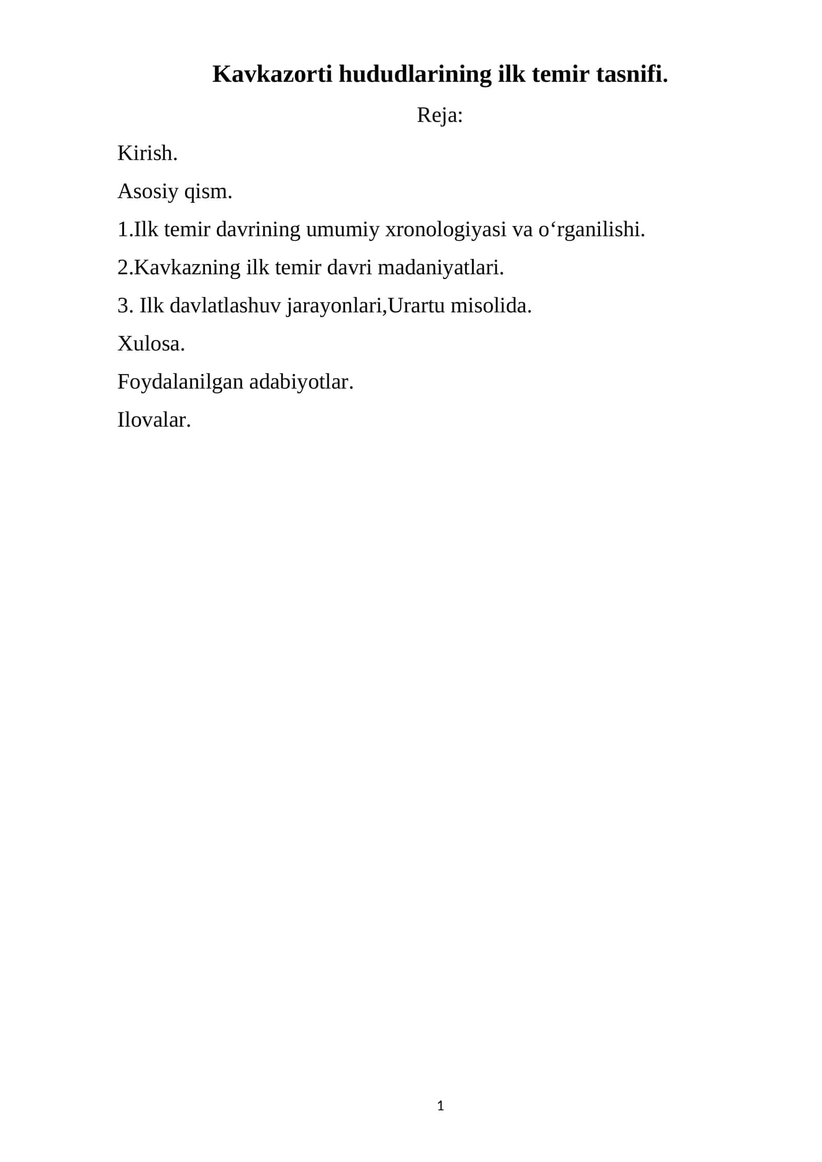 Kavkazorti hududlarining ilk temir tasnifi