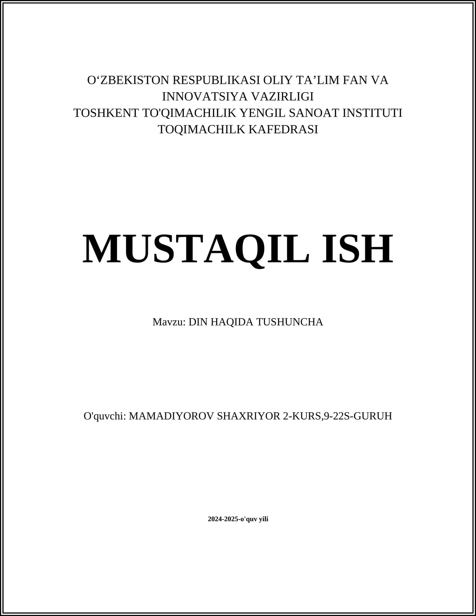 DIN HAQIDA TUSHUNCHA