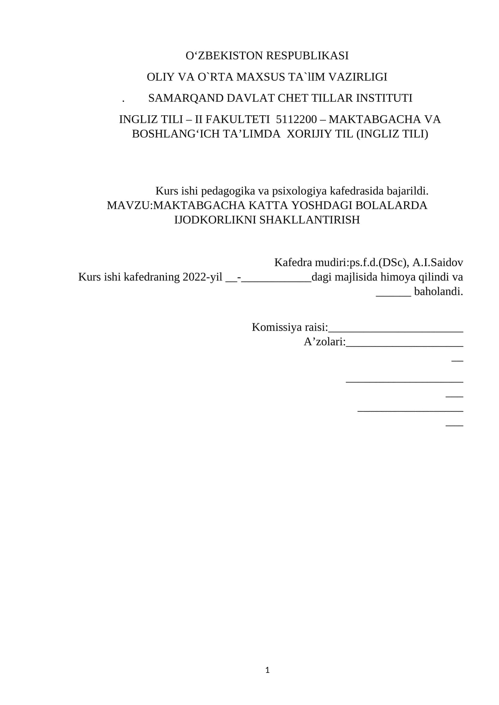 MAKTABGACHA KATTA YOSHDAGI BOLALARDA IJODKORLIKNI SHAKLLANTIRISH