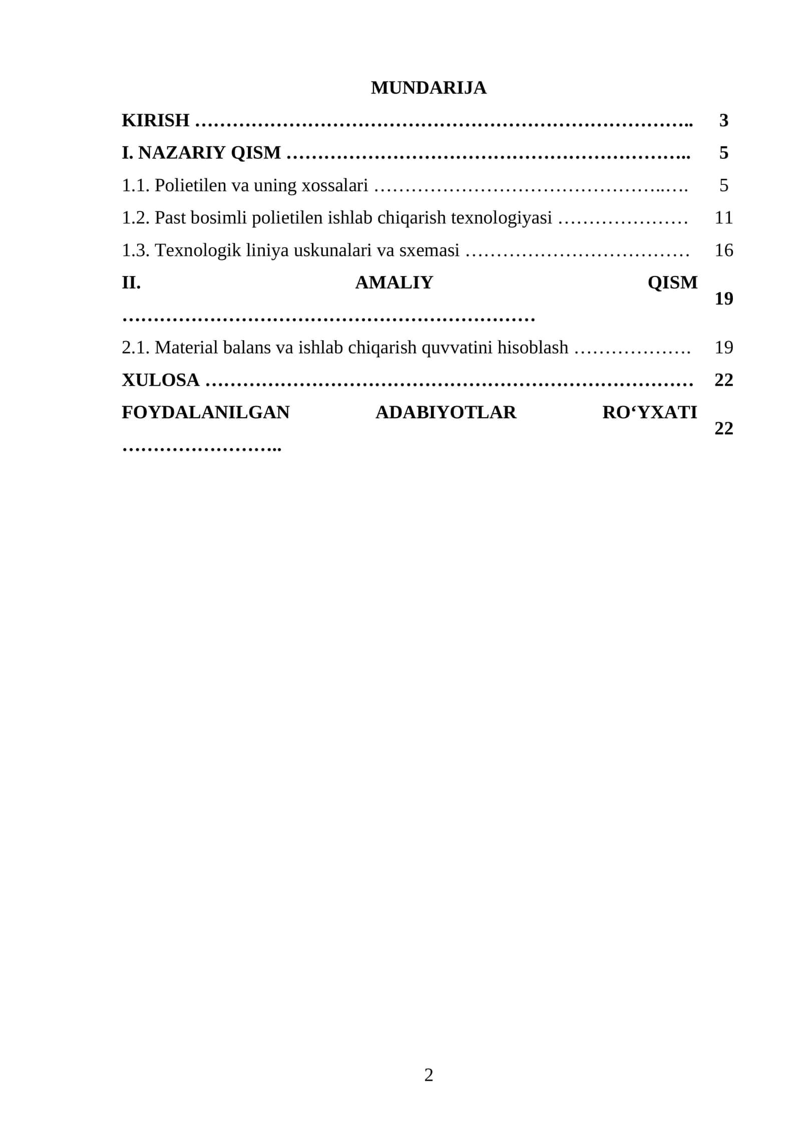 Markasi P-Y342 boʻlgan PE ishlab chiqaradigan texnologik liniyasini loyihalash. Q=79000 t yil