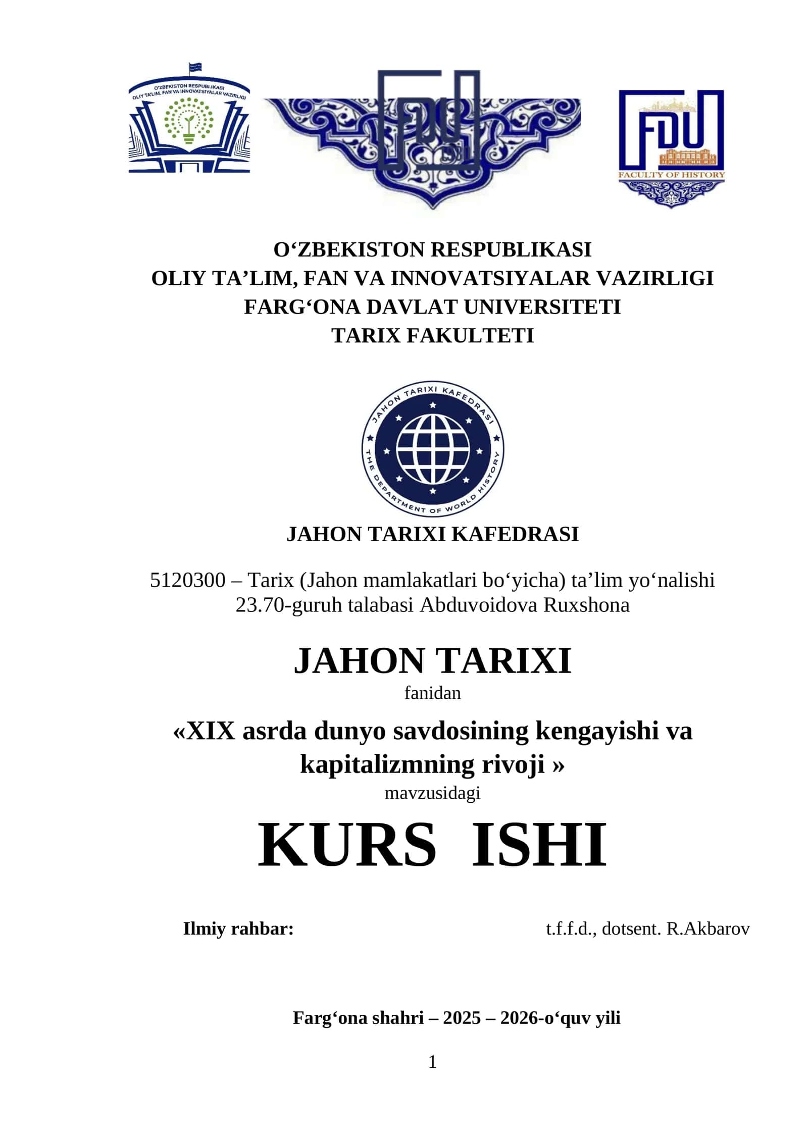 XIX asrda dunyo savdosining kengayishi va kapitalizmning rivoji