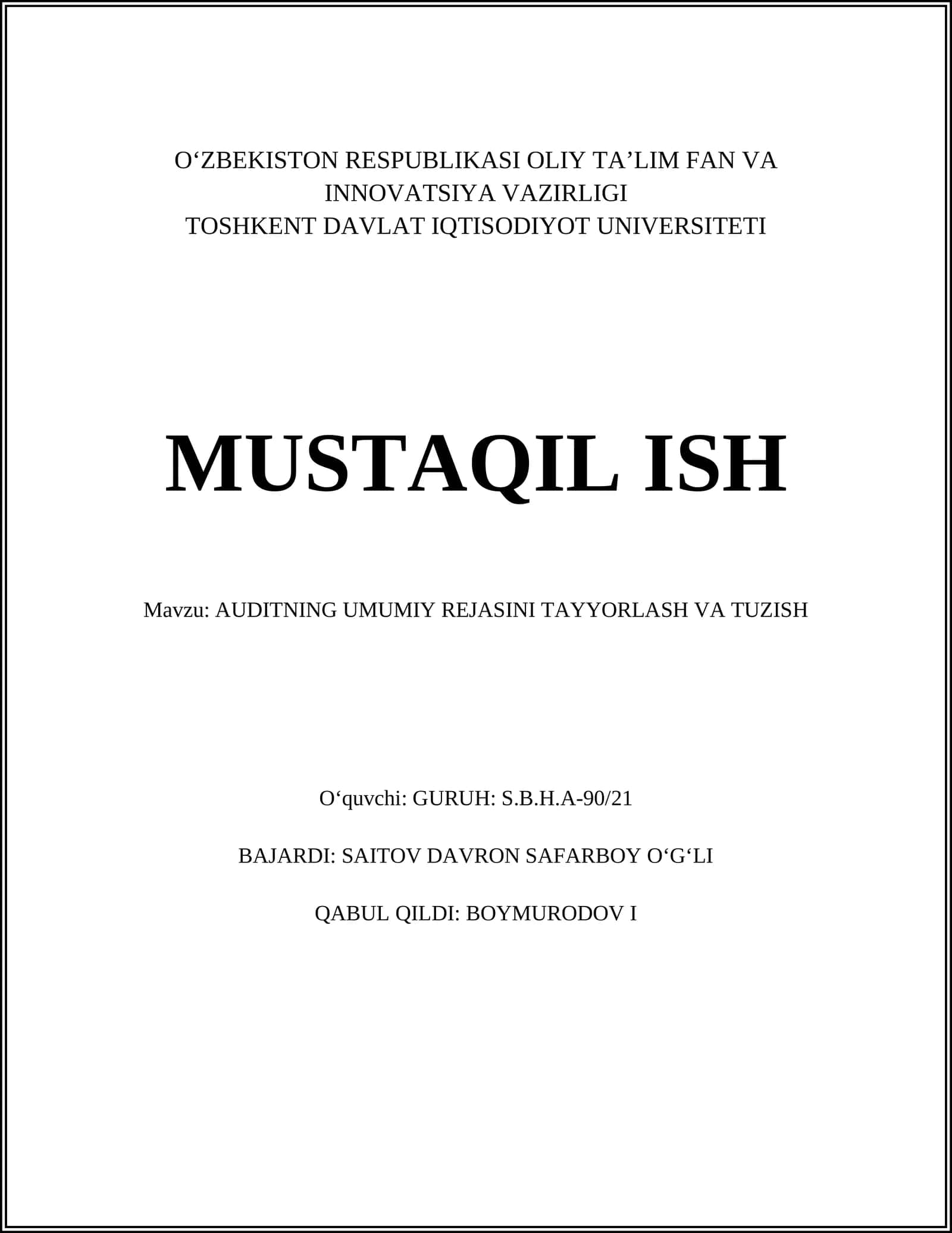 Auditning umumiy rejasi