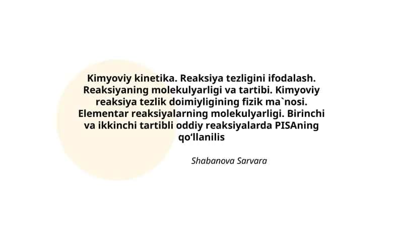 Kimyoviy kinetika. Reaksiya tezligini ifodalash
