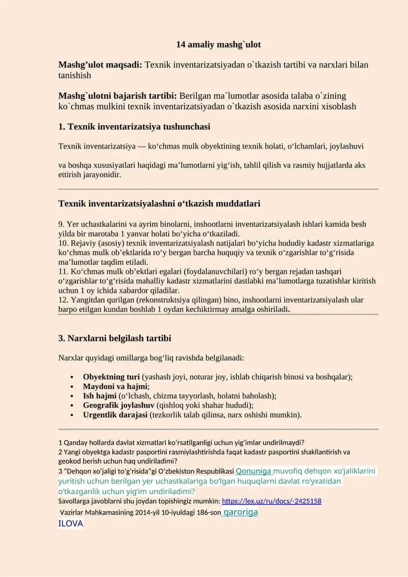 Texnik inventarizatsiya mashg'uloti