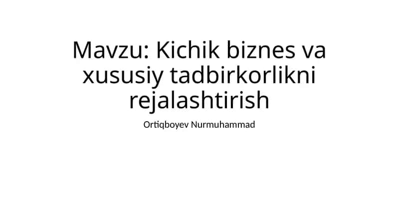 Kichik biznes va xususiy tadbirkorlikni rejalashtirish