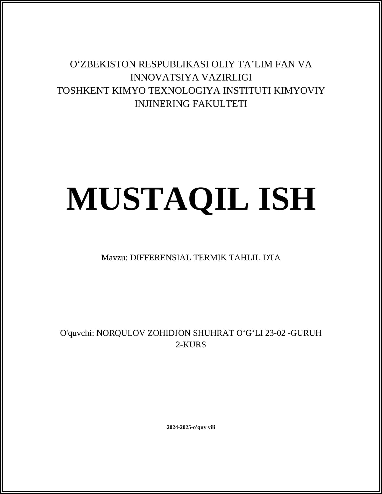 DIFFERENSIAL TERMIK TAHLIL DTA