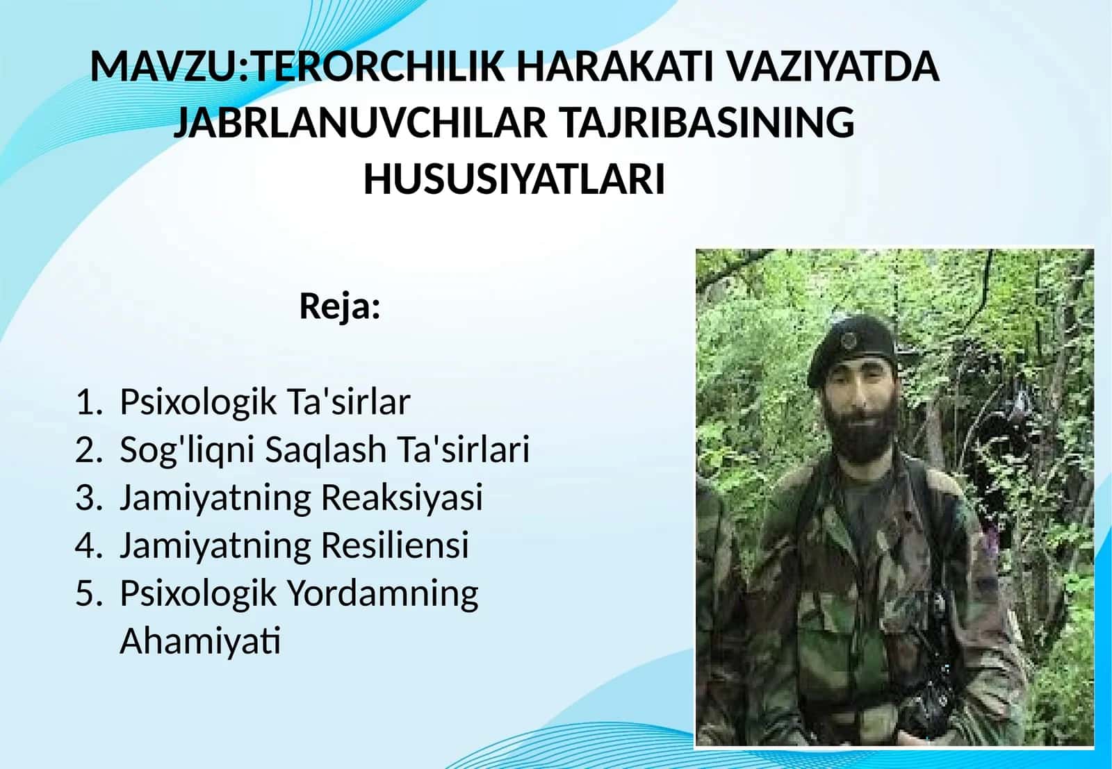 TERORCHILIKHARAKATI VAZIYATDA JABRLANUVCHILAR TAJRIBASINING HUSUSIYATLARI