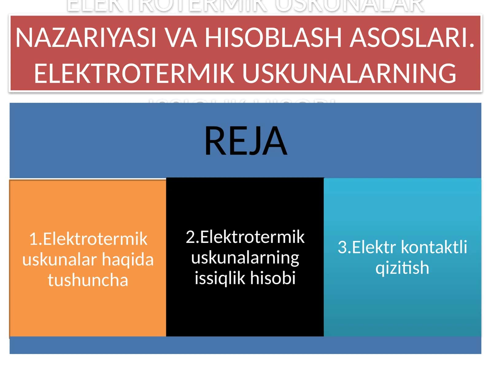 ELEKTROTERMIK USKUNALAR NAZARIYASI VA HISOBLASH ASOSLARI. ELEKTROTERMIK USKUNALARNING ISSIQLIK HISOBI