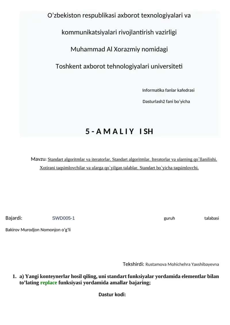 Standart algoritmlar va itеratorlar