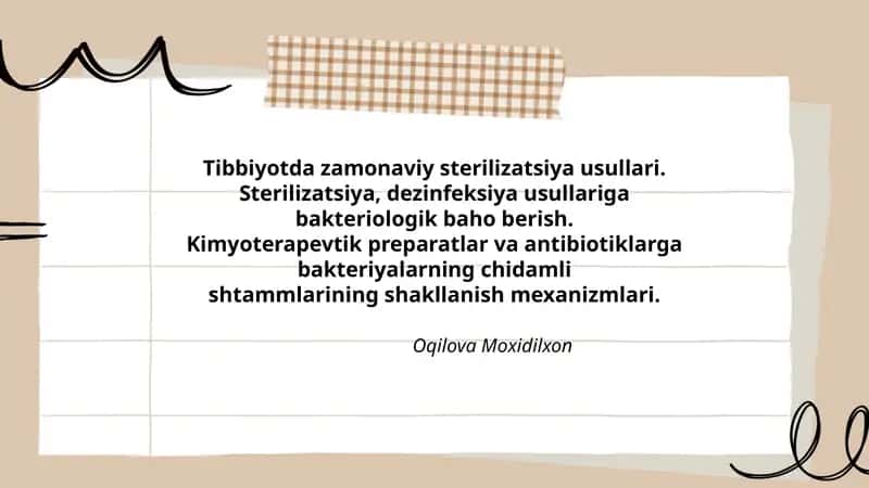 Tibbiyotda zamonaviy sterilizatsiya usullari