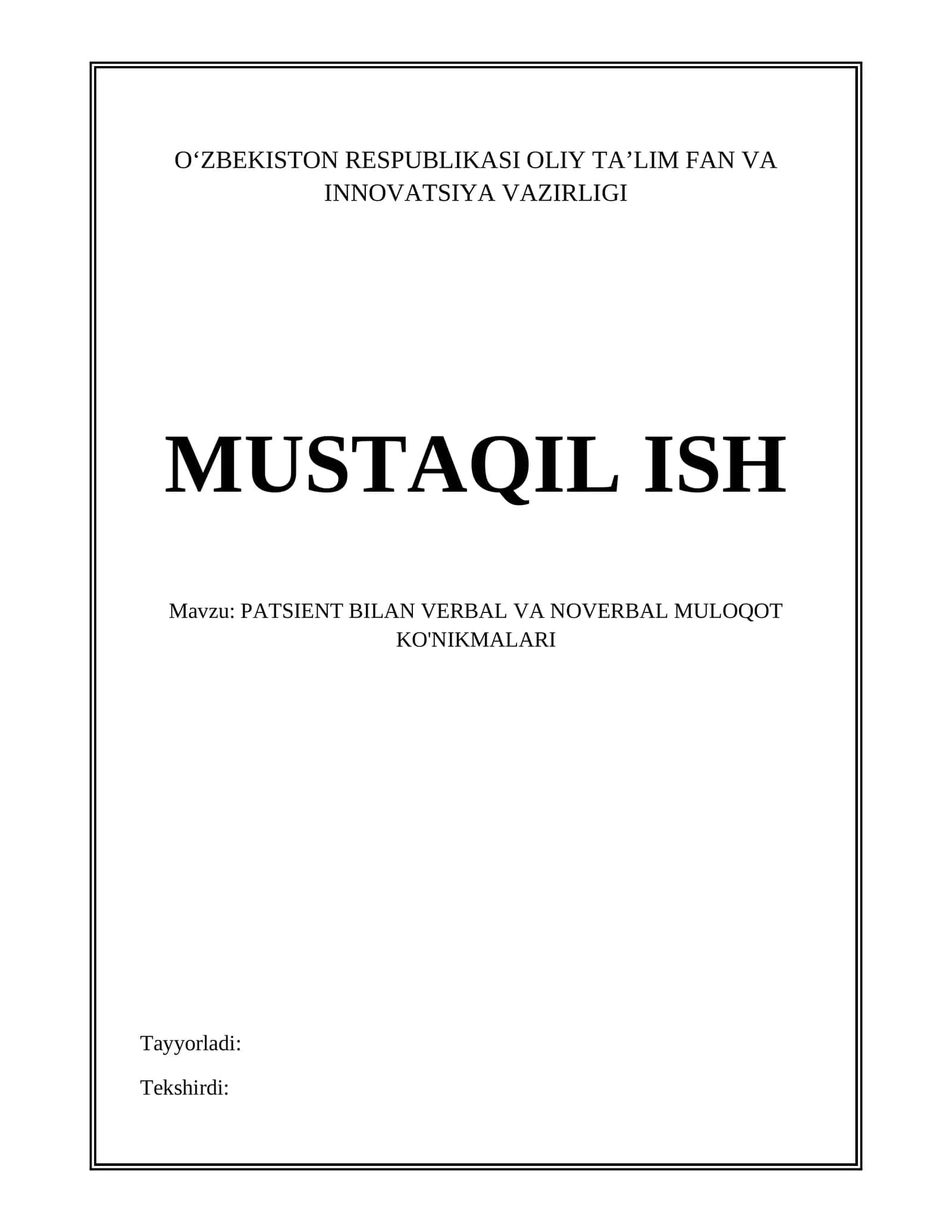 PATSIENT BILAN VERBAL VA NOVERBAL MULOQOT KO'NIKMALARI