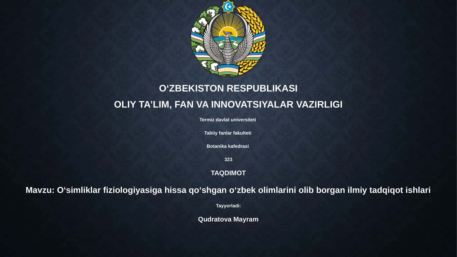Oʻsimliklar fiziologiyasiga hissa qoʻshgan oʻzbek olimlarini olib borgan ilmiy tadqiqot ishlari