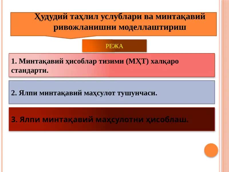 Ҳудудий таҳлил услублари ва минтақавий ривожланишни моделлаштириш