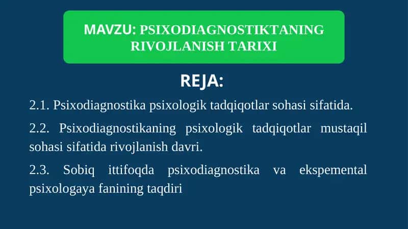 PSIXODIAGNOSTIKTANING RIVOJLANISH TARIXI