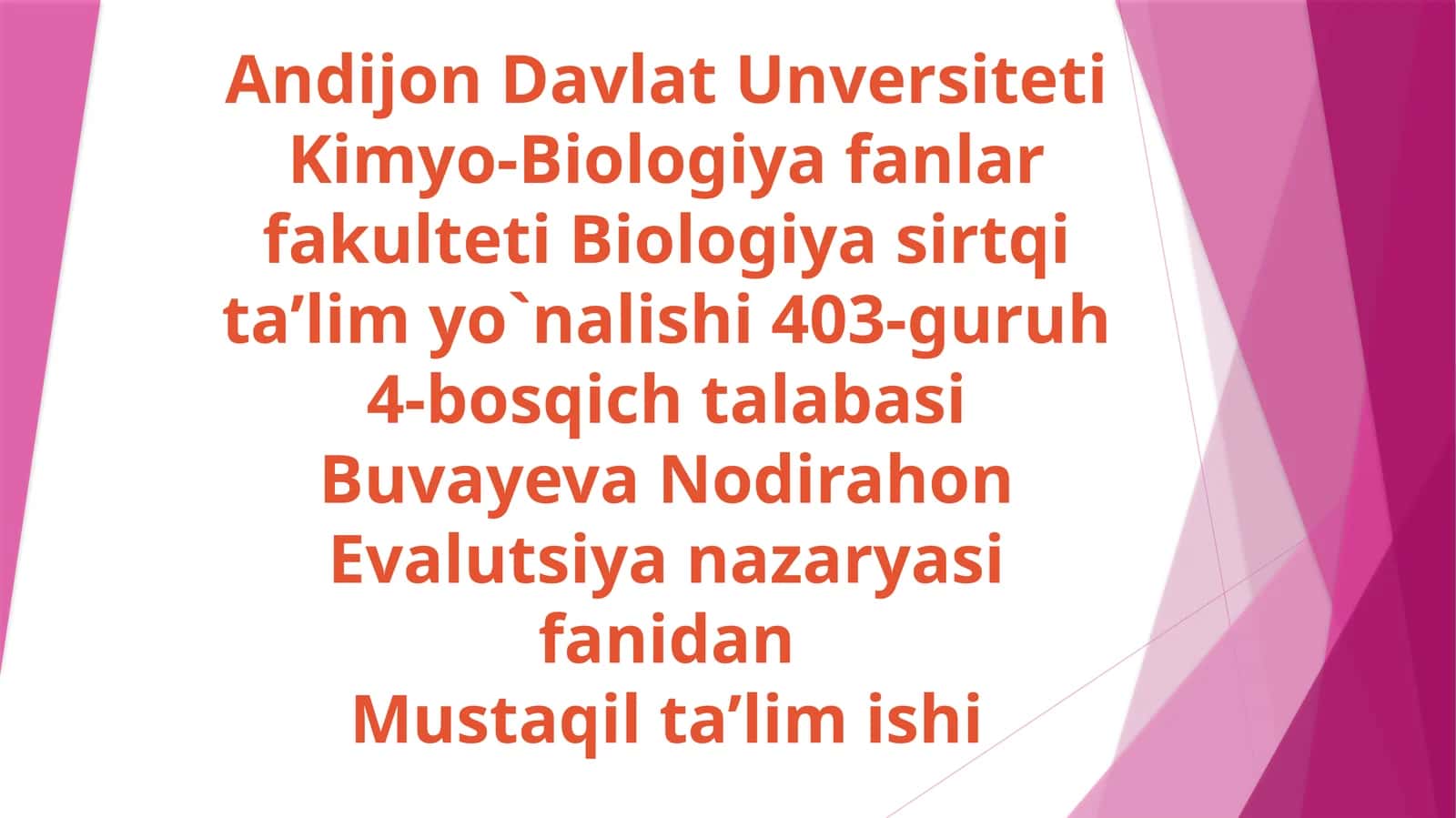 Biologiya sirtqi ta’lim yo`nalishi