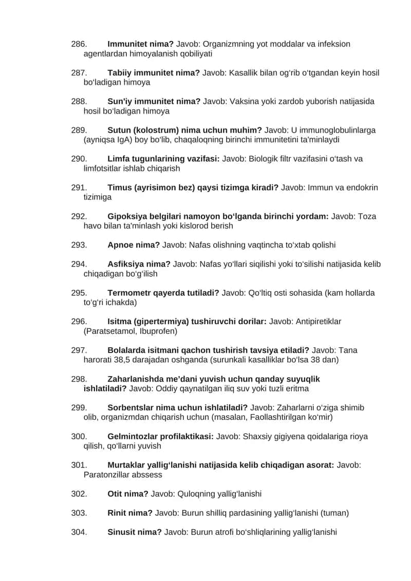 tibbiyot fanidan savol javoblar 5 qism