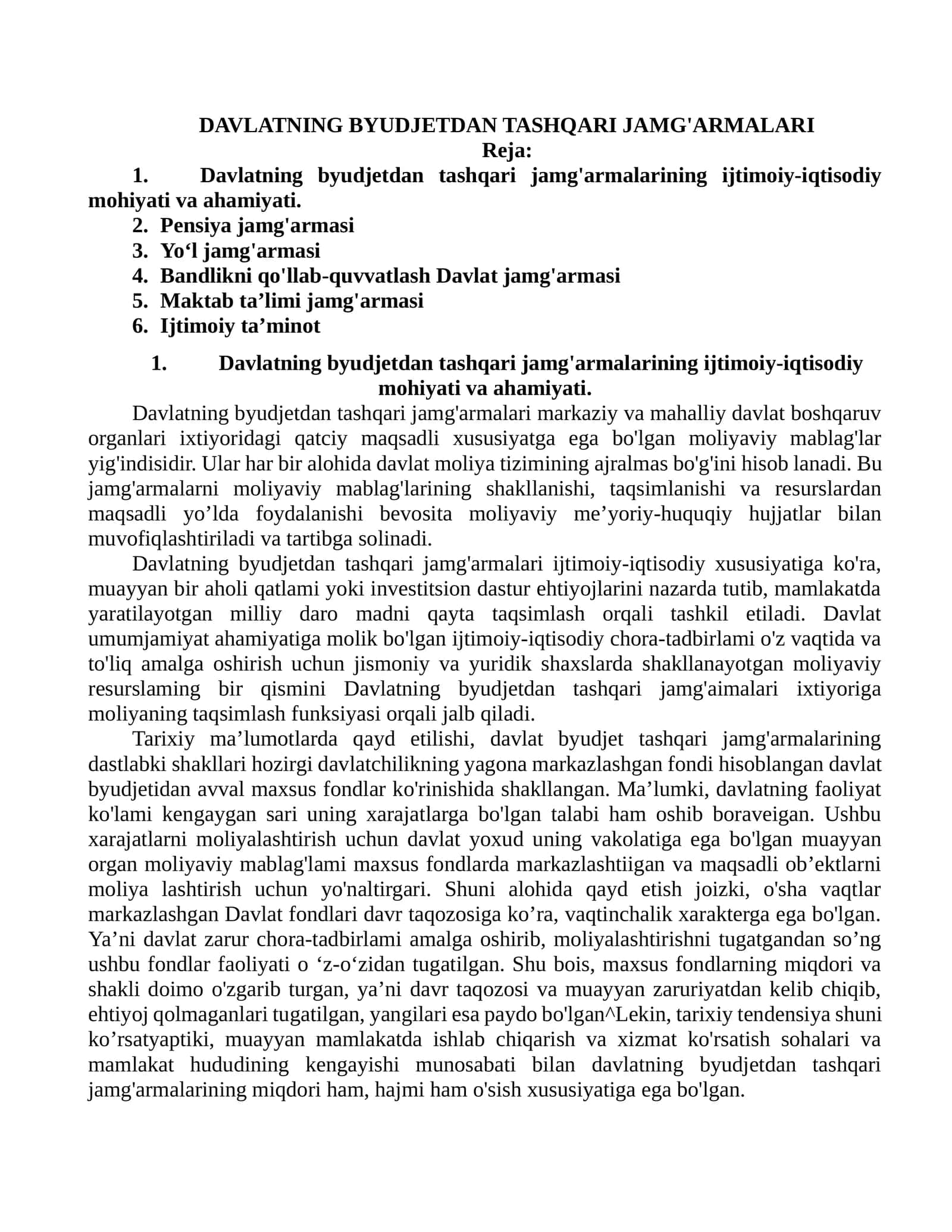 Davlatning Byudjetdan Tashqari Jamg'armalari