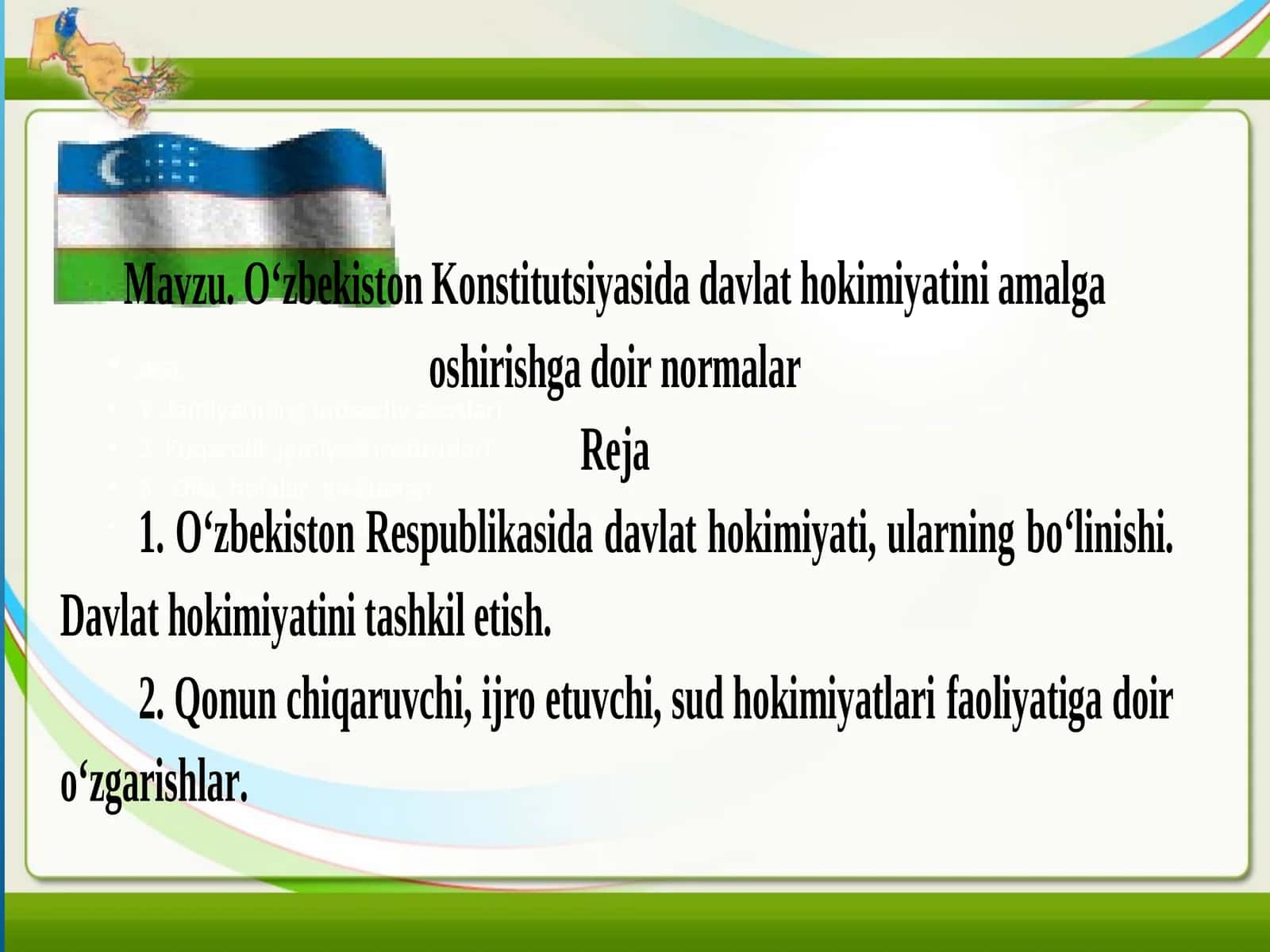 Yangi tahrirdagi O‘zbekiston Respublikasi Konstitutsiyasining mazmun-mohiyatini o‘rganish