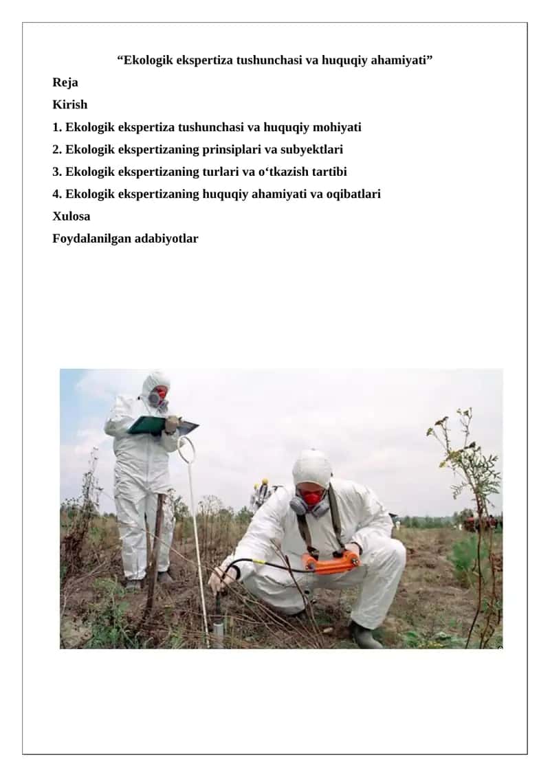 Ekologik ekspertiza tushunchasi va huquqiy ahamiyati