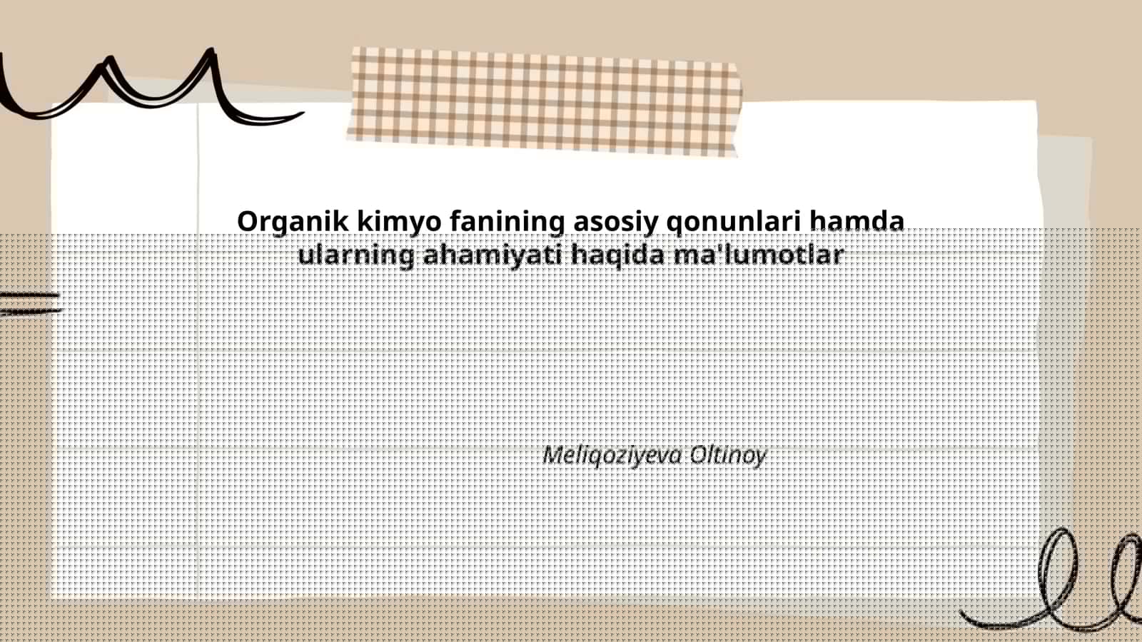 Organik Kimyo Fanining Asosiy Qonunlari