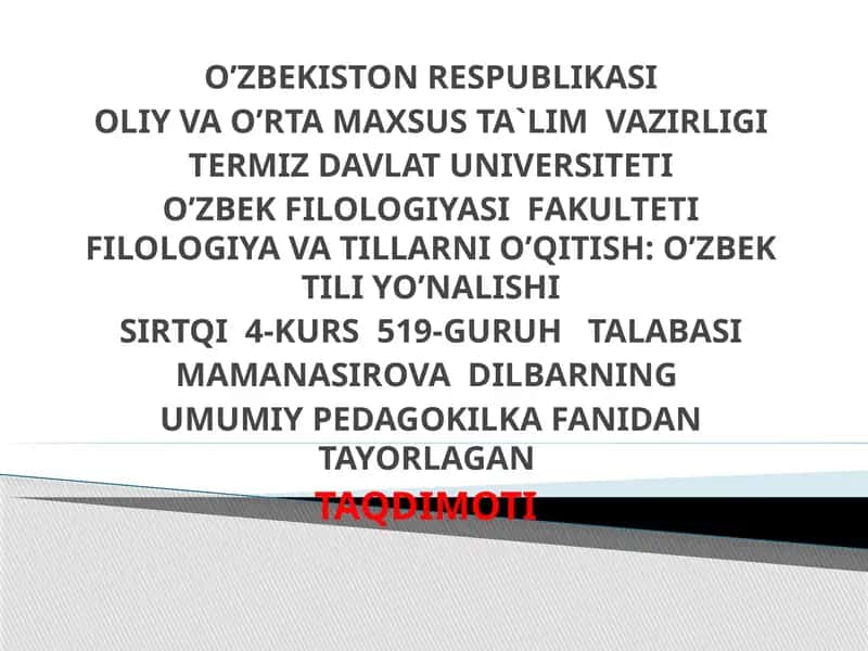 O‘ZBEKISTON RESPUBLIKASINING QONUNI TA’LIM TO‘G‘RISIDA