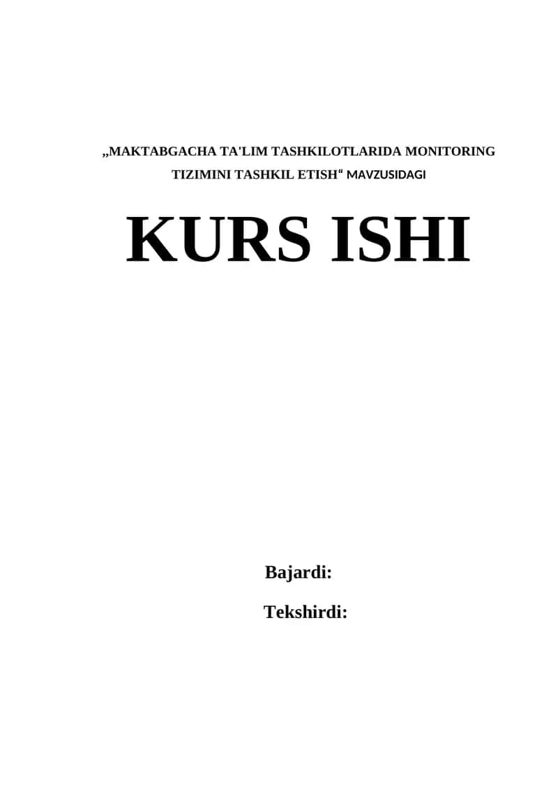 MONITORING TIZIMINI TASHKIL ETISH