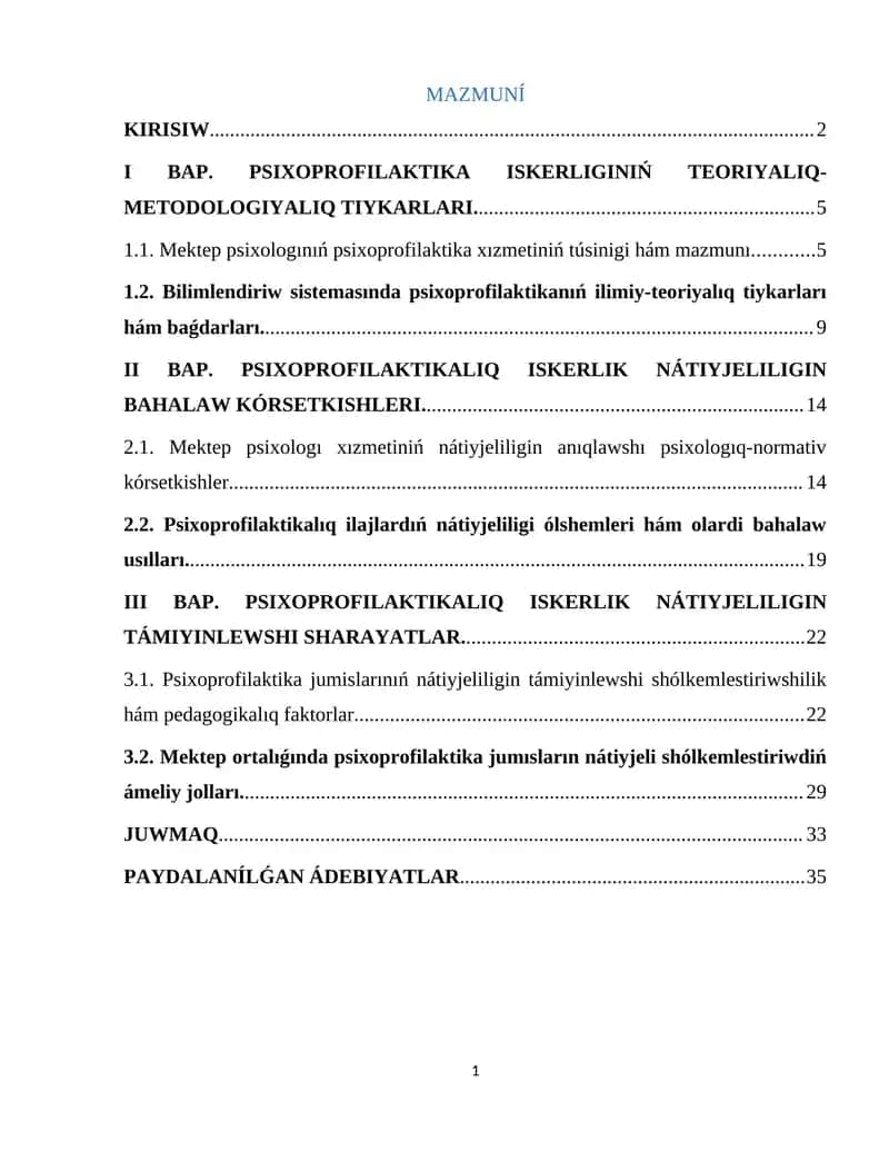 PSIXOPROFILAKTIKA ISKERLIGINIŃ TEORIYALIQ-METODOLOGIYALIQ TIYKARLARI