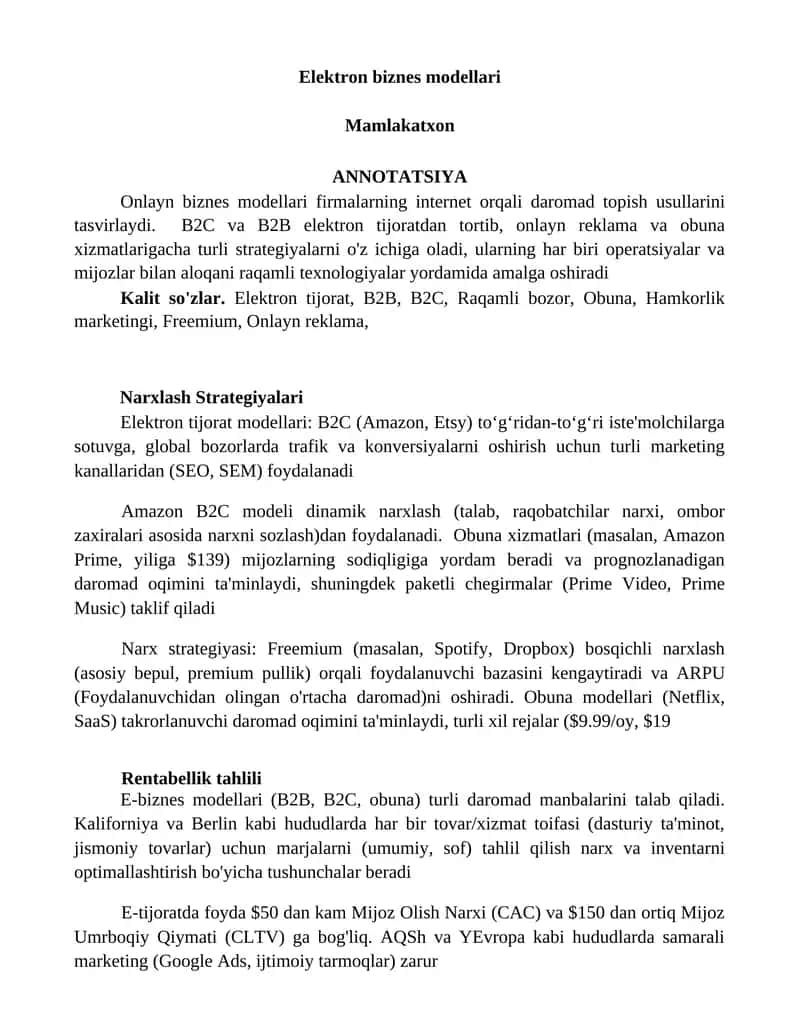 Elektron biznes modellari