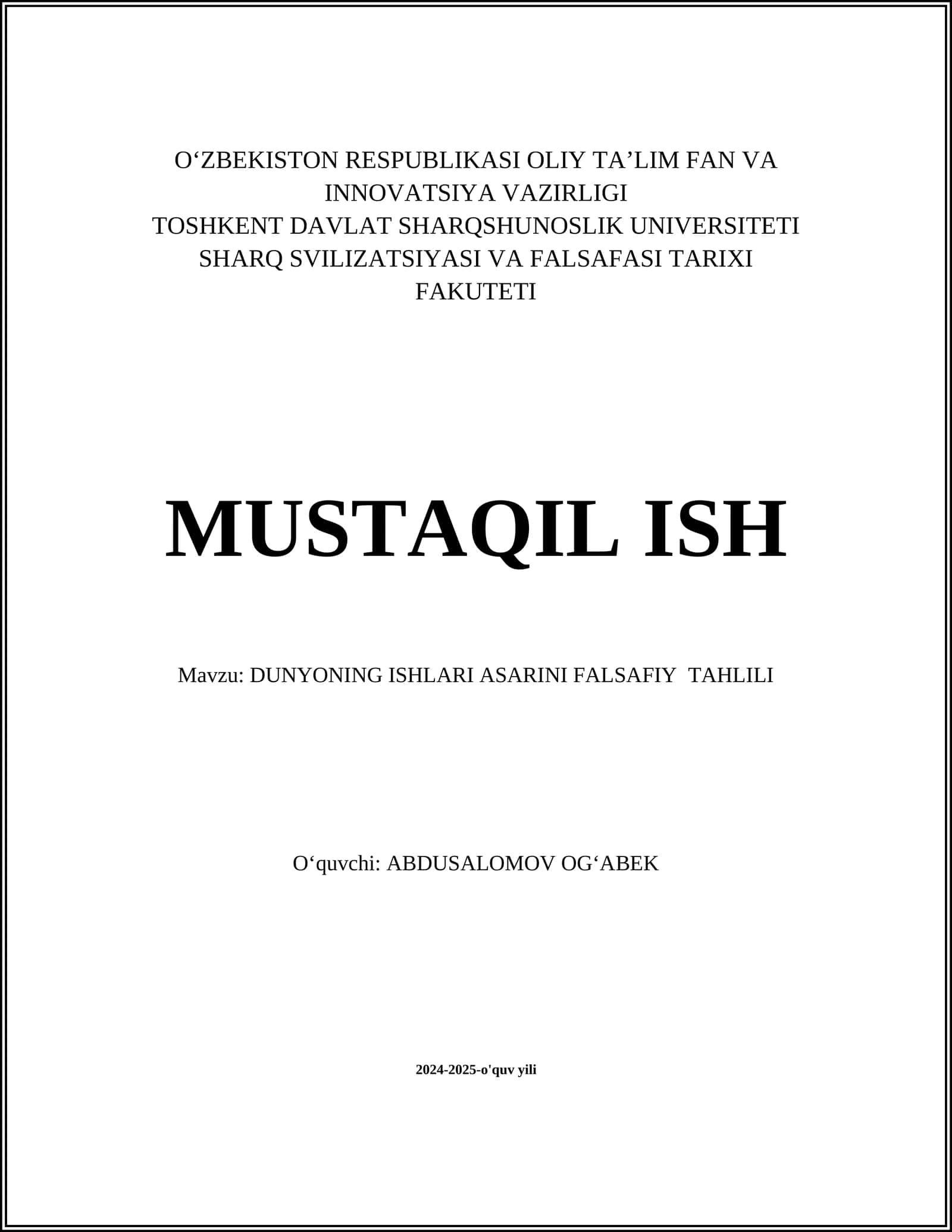 DUNYONING ISHLARI ASARI