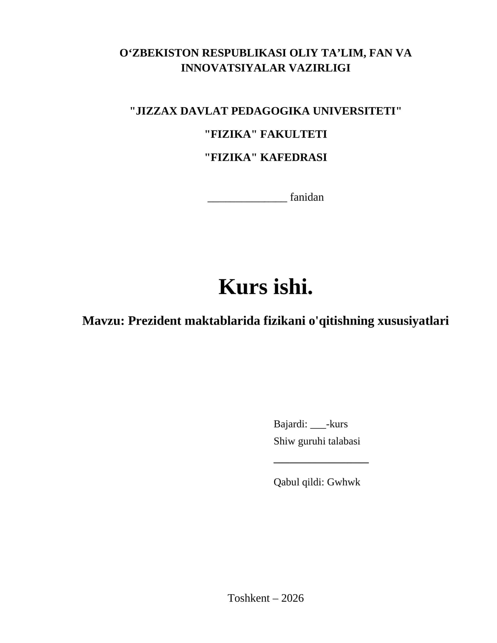 Prezident maktablarida fizikani o'qitishning xususiyatlari