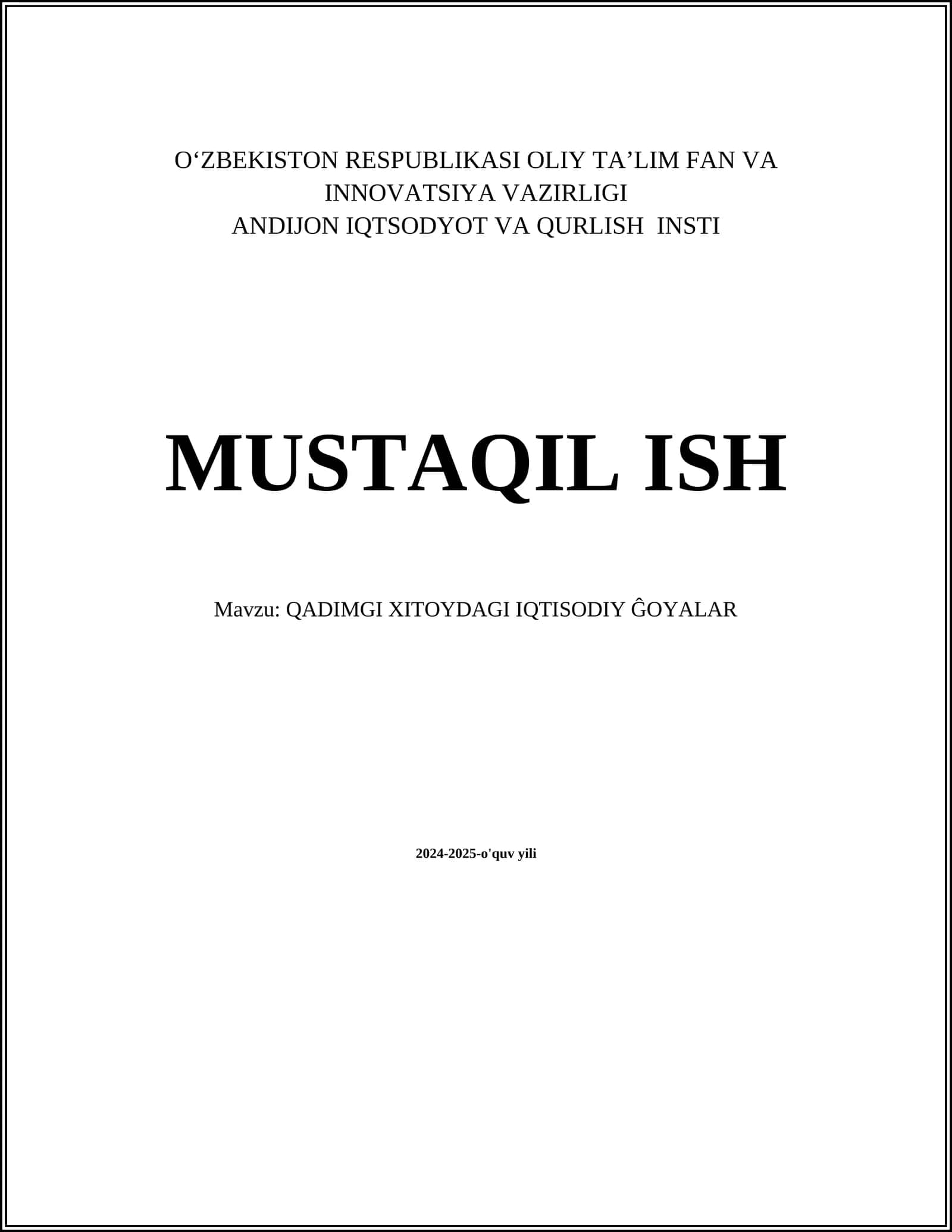 QADIMGI XITOYDAGI IQTISODIY ĜOYALAR