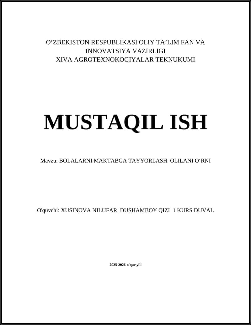 Oilaning maktabga tayyorlashdagi psixologik qo‘llab-quvvatlashi