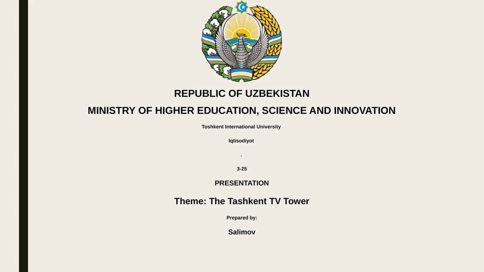 Mavzu: Toshkent Tele Bashqarma Kuzati