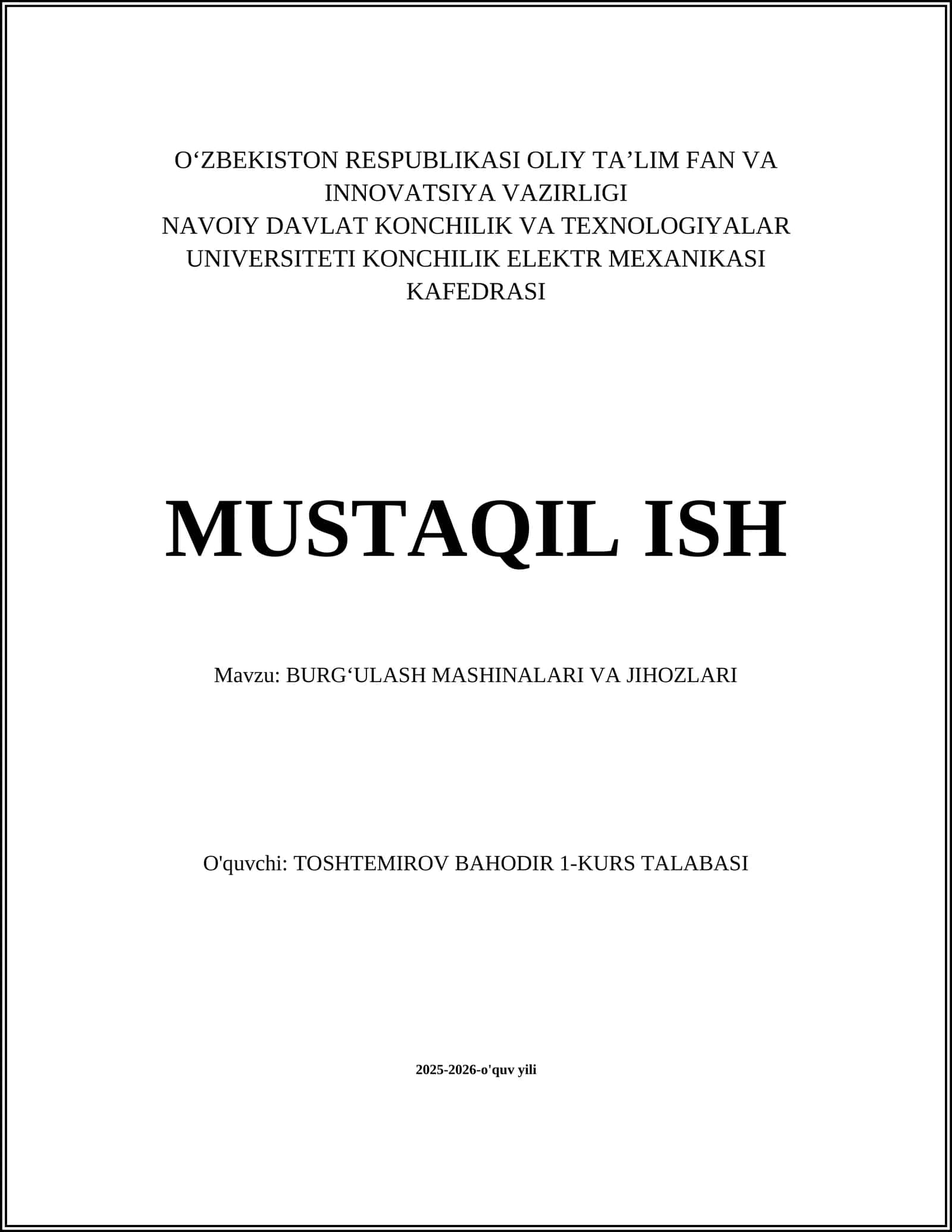 BURGʻULASH MASHINALARI VA JIHOZLARI
