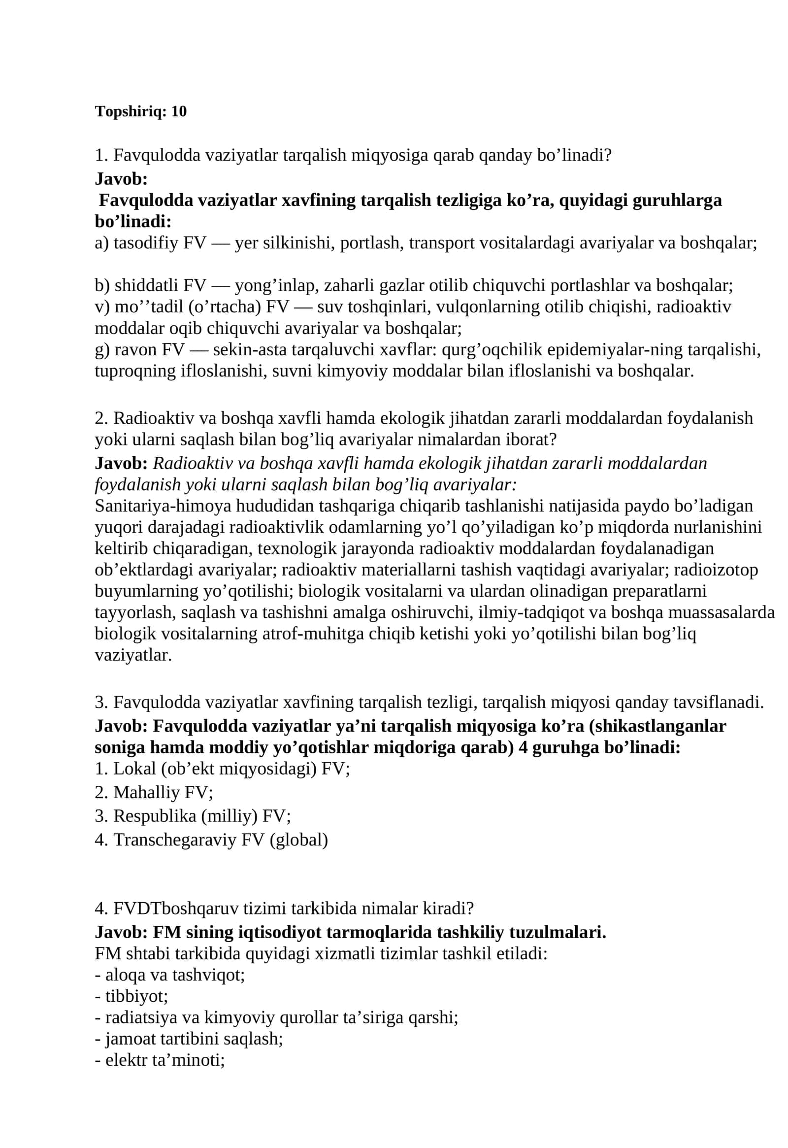 Favqulodda vaziyatlar tarqalish miqyosiga bo'linishi