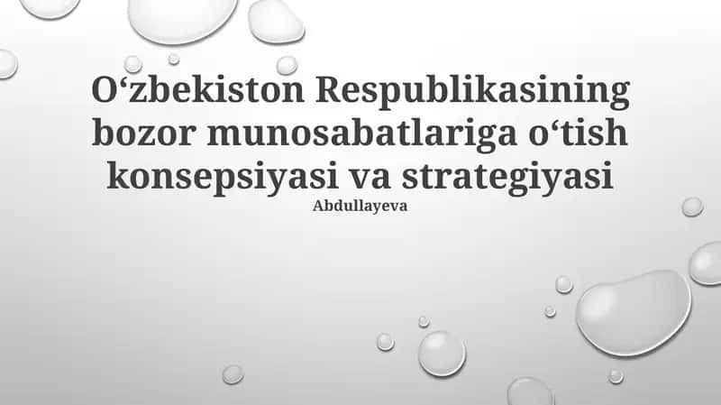 O'zbekiston Respublikasining bozor munosabatlariga oʻtish konsepsiyasi va strategiyasi