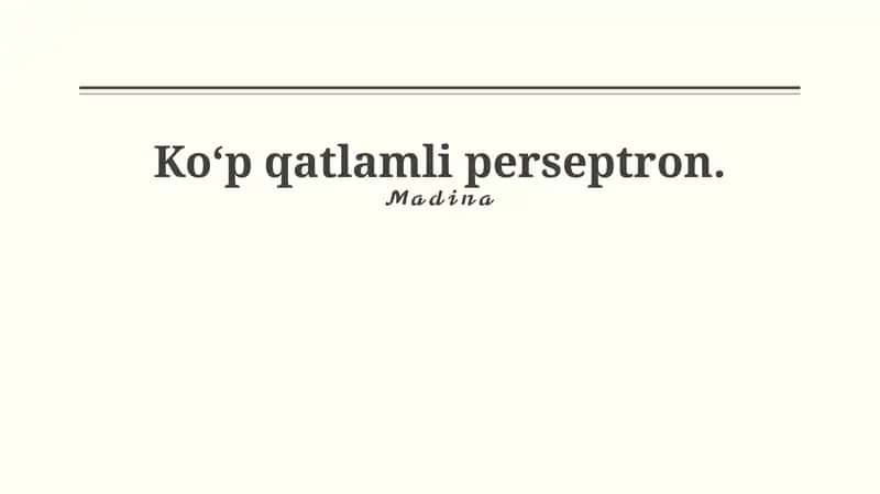 Ko'p Qavatli Perseptron