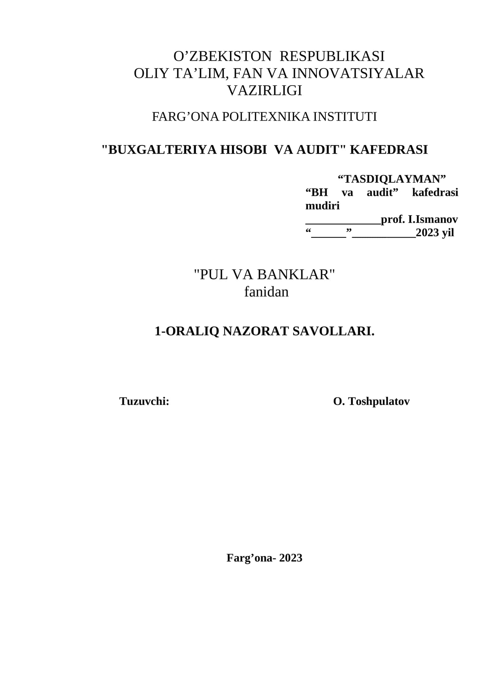 PUL VA BANKLAR