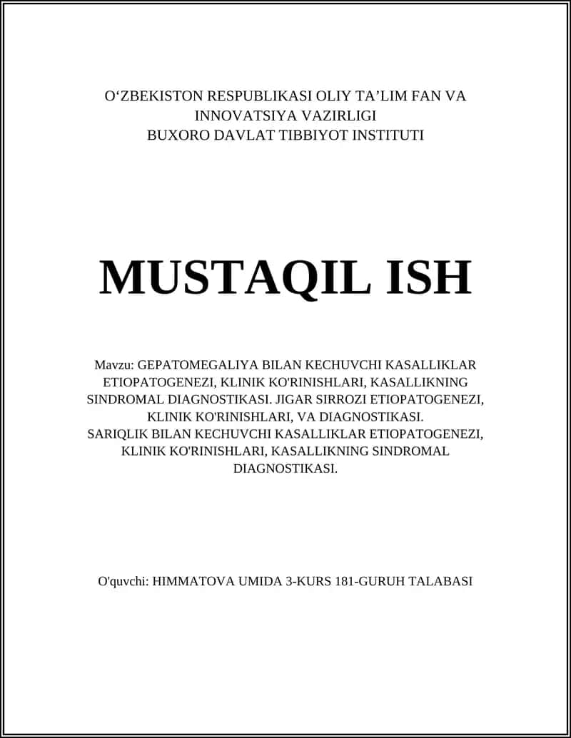 GEPATOMEGALIYA BILAN KECHUVCHI KASALLIKLAR