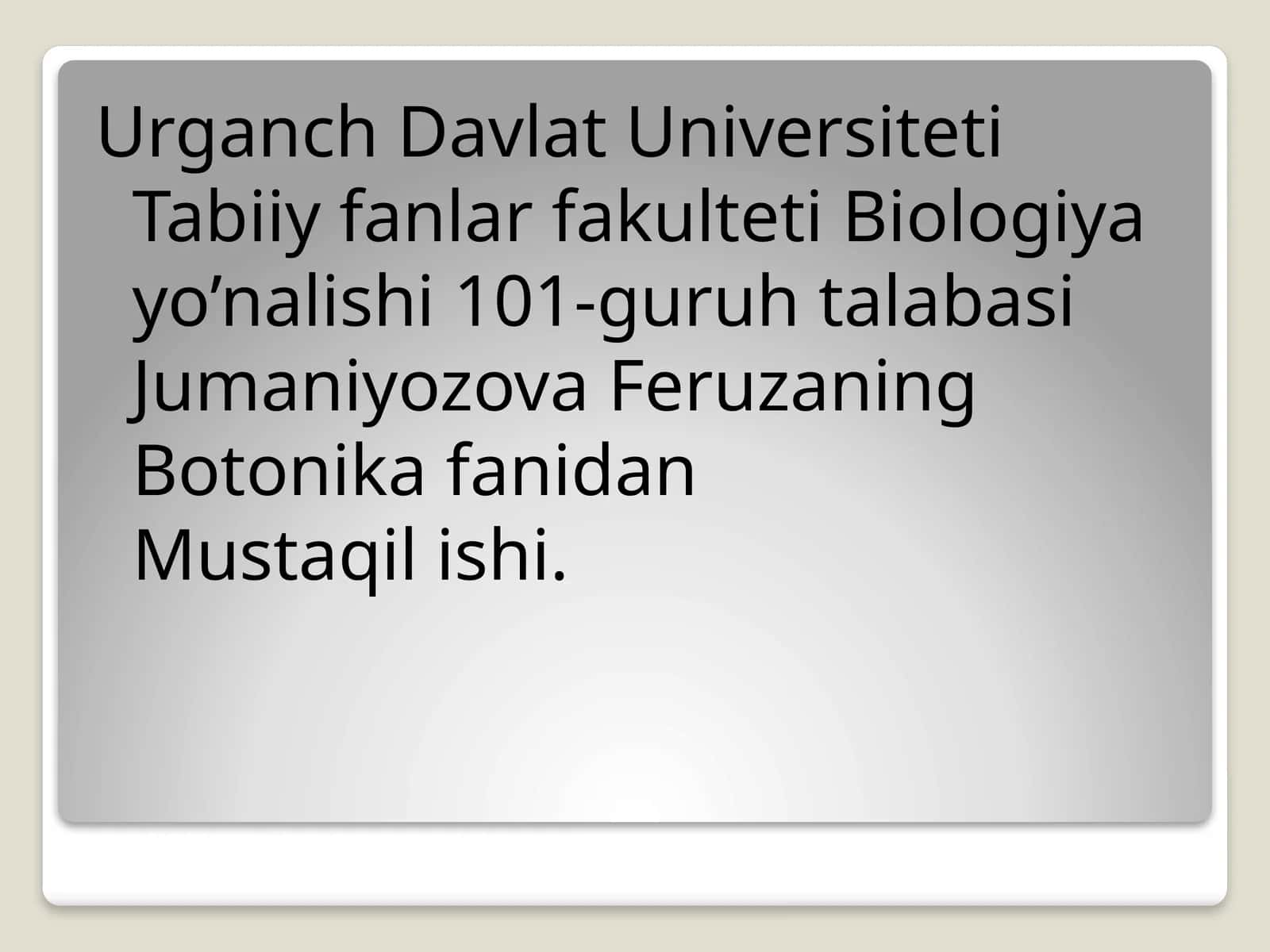 Biologiya fanidan Mustaqil ish