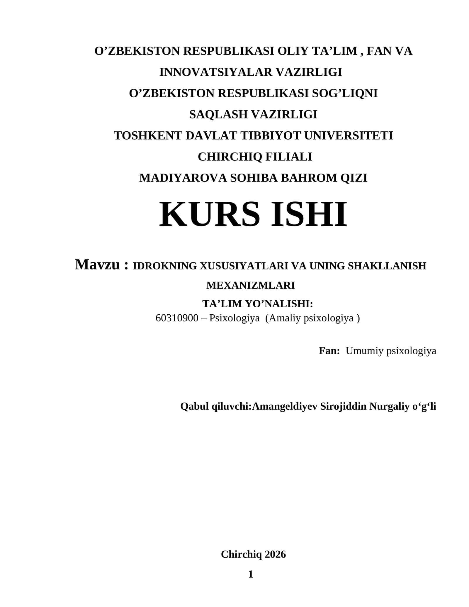 IDROKNING XUSUSIYATLARI VA UNING SHAKLLANISH MEXANIZMLARI