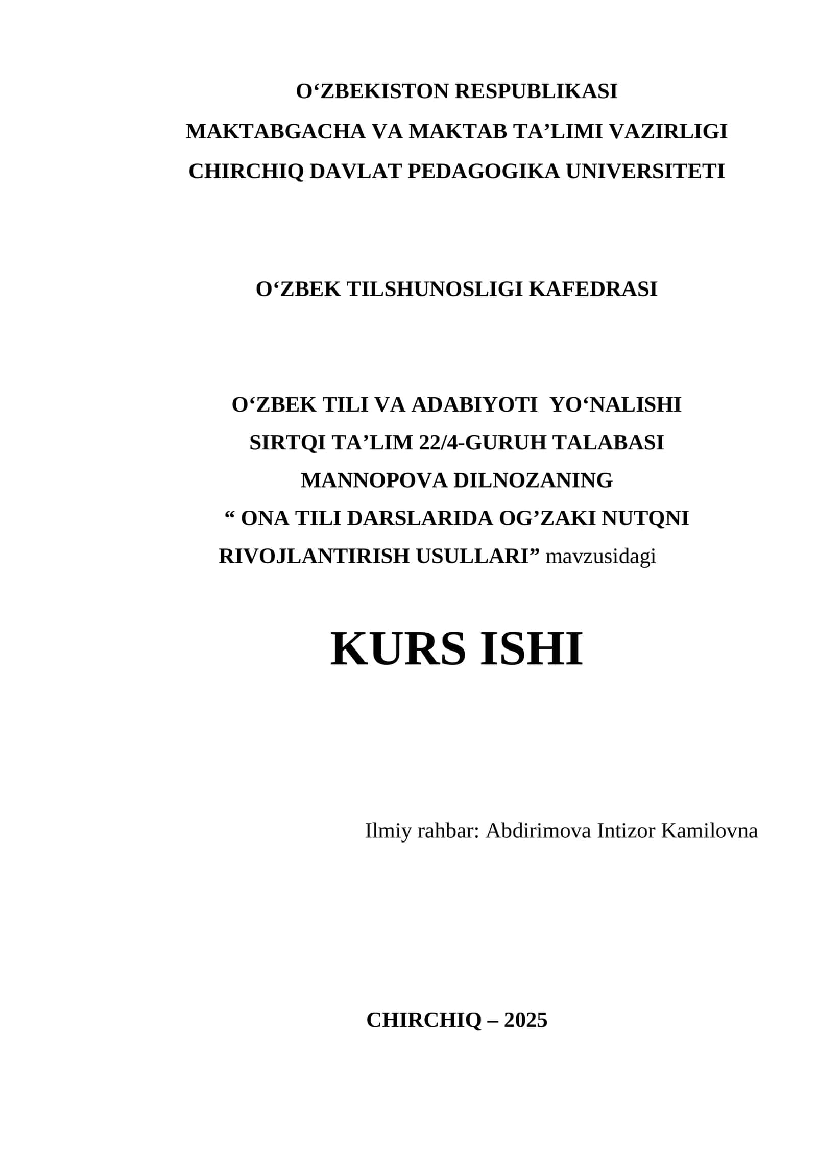 ONA TILI DARSLARIDA OG’ZAKI NUTQNI RIVOJLANTIRISH USULLARI