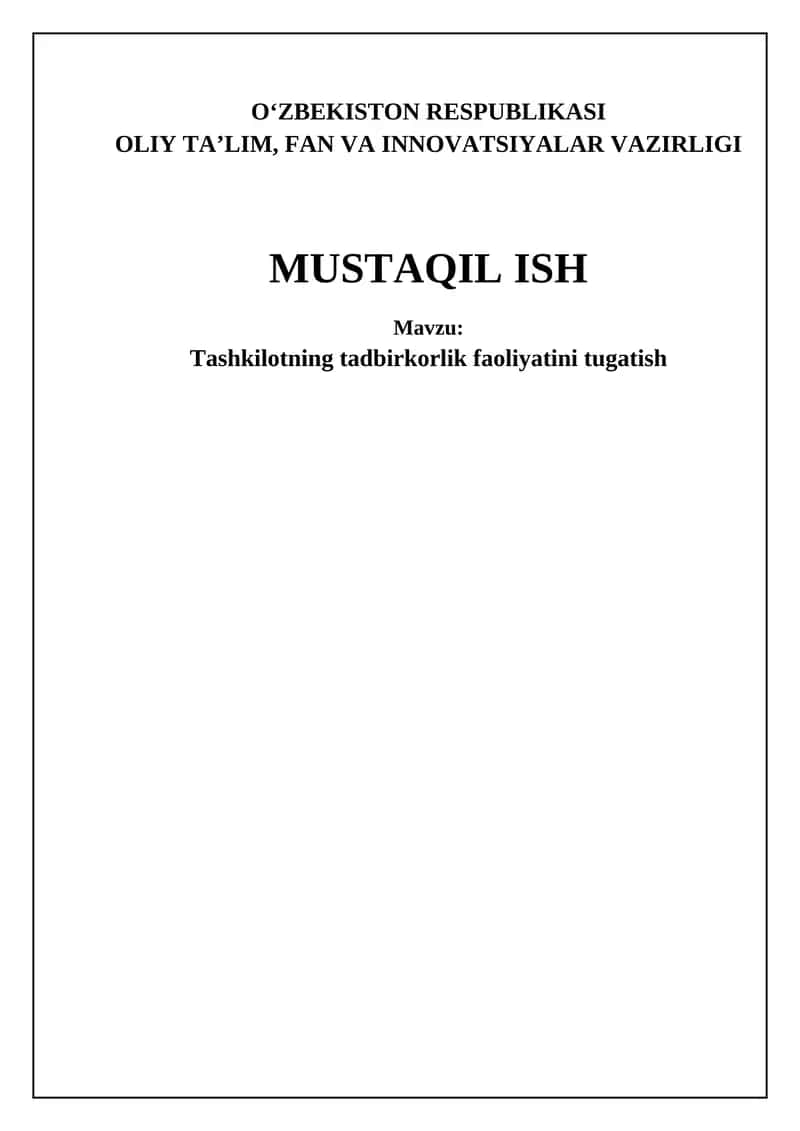 Tadbirkorlik faoliyatini tugatish
