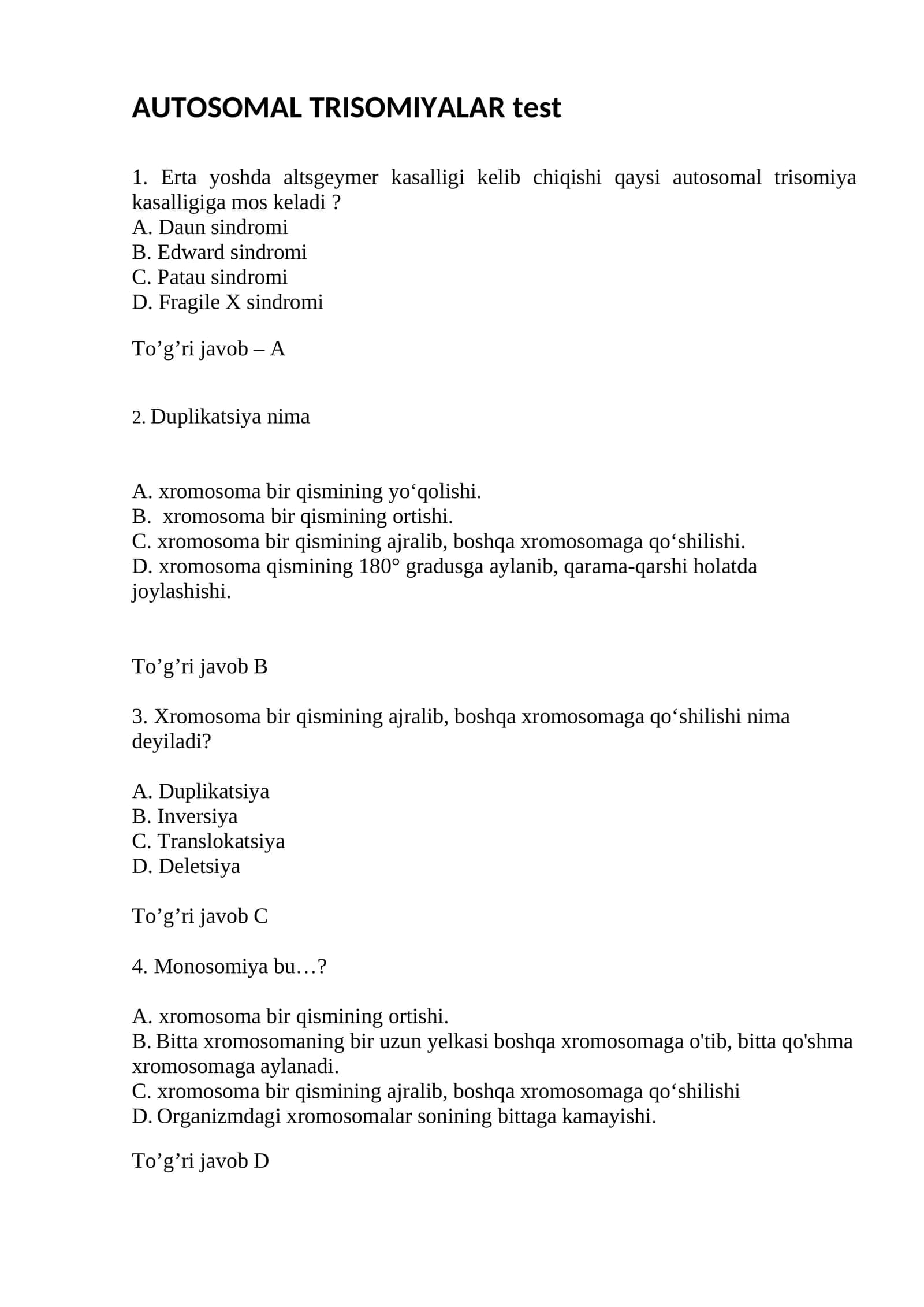 AUTOSOMAL TRISOMIYALAR test