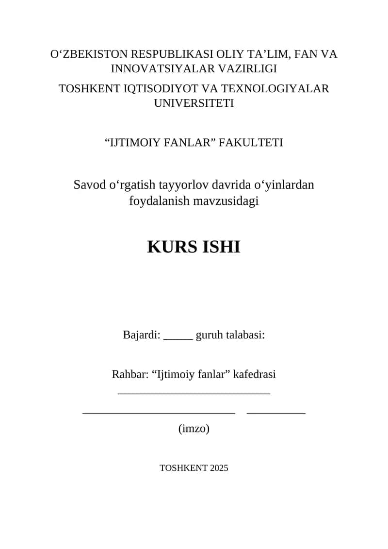 Savod oʻrgatish tayyorlov davrida oʻyinlardan foydalanish