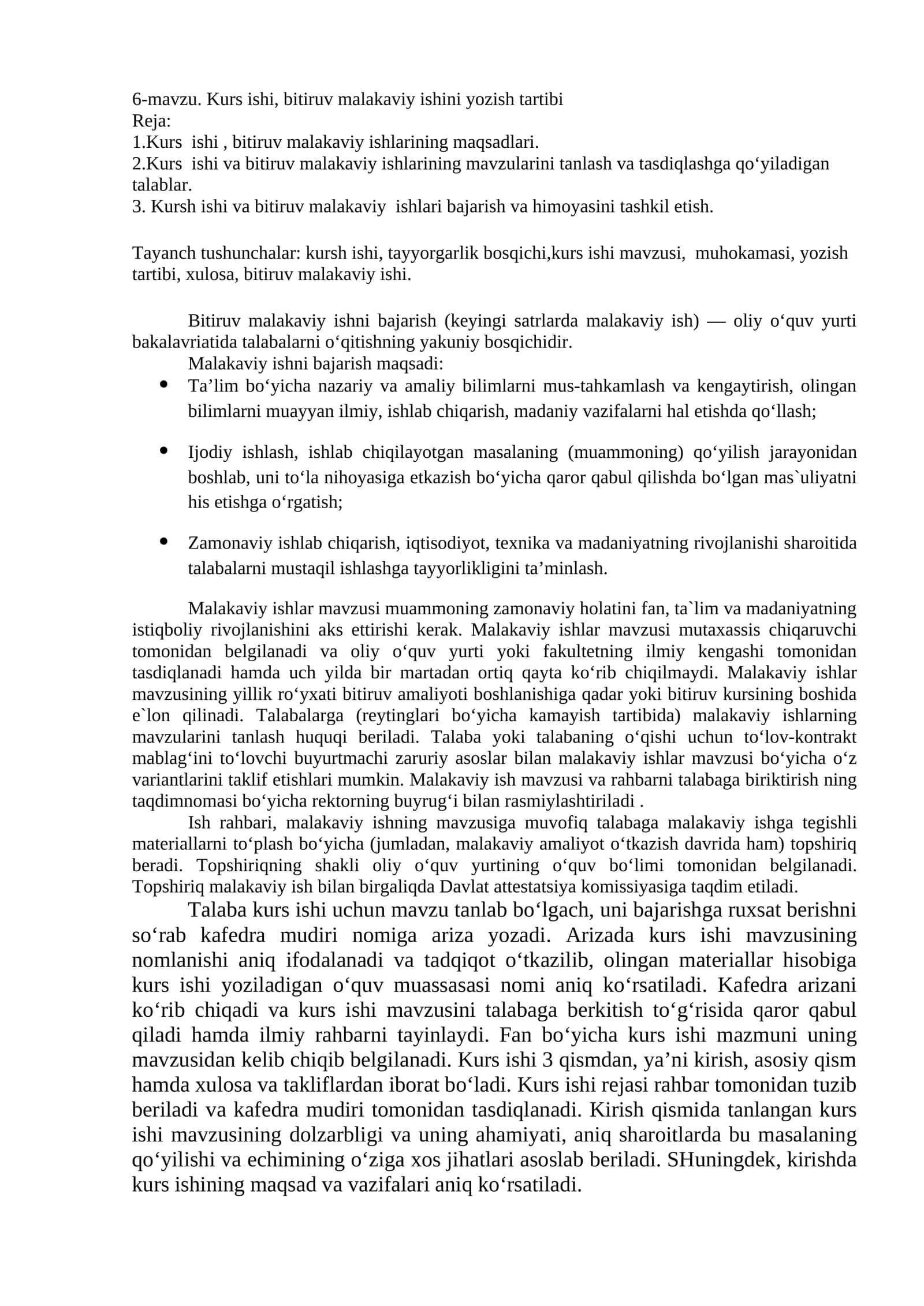 6-mavzu. Kurs ishi, bitiruv malakaviy ishini yozish tartibi