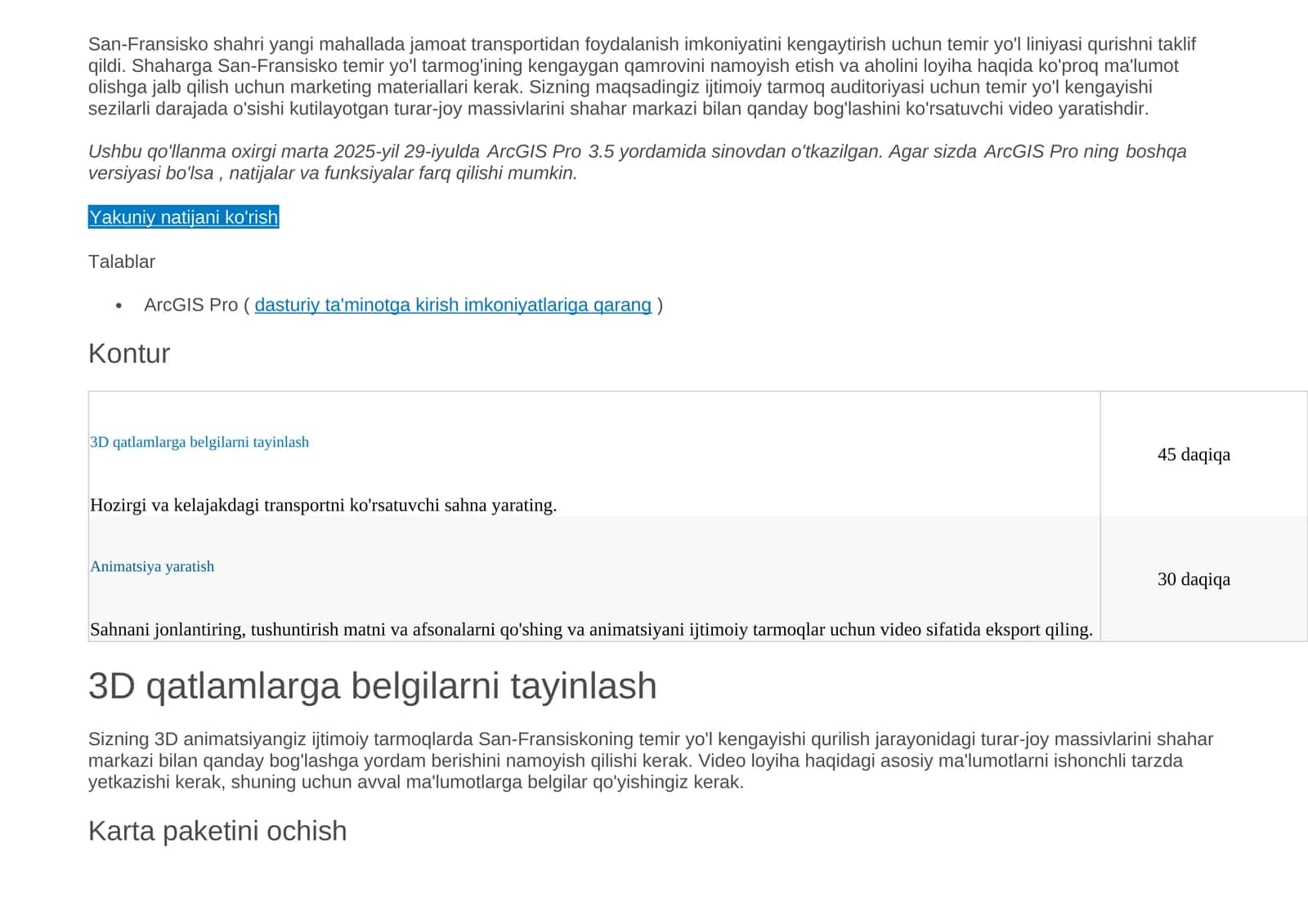 ArcGIS Pro 3.5 Sinov Qo'llanma